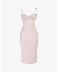 House Of Cb Debutante Cap-Sleeve Backless Satin Midi Dress in White