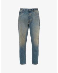 Prada - Logo-plaque Cropped Tapered-leg Jeans - Lyst
