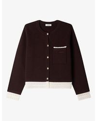 Sandro - Lace-Trim Wool-Blend Cardigan - Lyst
