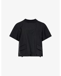 Sacai - Cropped Short-Sleeves Woven Top - Lyst