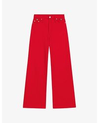 Maje - Clover-embellished Wide-leg High-rise Stretch-denim Jeans - Lyst