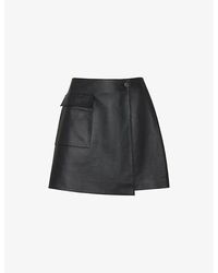 Whistles - High-rise Wrap Leather Mini Skirt - Lyst