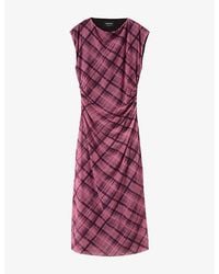 Whistles - Twist-Check Short-Sleeve Stretch-Mesh Midi Dress - Lyst