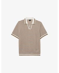 Reiss - Carlford Stripe-Print Cotton And Linen-Blend Polo - Lyst