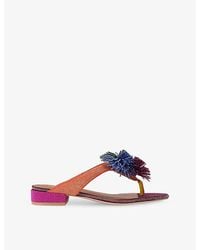 Kurt Geiger - Pom Pom Suede T-Bar Sandals - Lyst