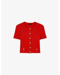 Maje - Cropped Short-Sleeve Knitted Cardigan - Lyst