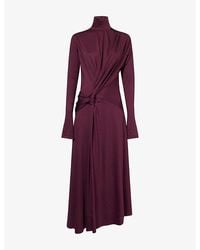 Victoria Beckham - Draped Long-Sleeves Stretch-Woven Midi Dress - Lyst