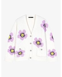 Maje - Flower-motif Relaxed-fit Stretch-knit Cardigan - Lyst