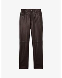 Reiss - Verona Slim-Leg High-Rise Leather Trousers - Lyst