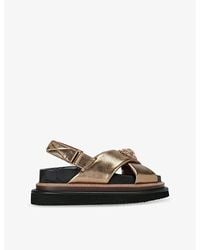 Kurt Geiger - Orson Cross-Strap Metallic-Leather Flat Sandals - Lyst