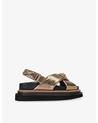 Kurt Geiger - Orson Cross-Strap Metallic-Leather Flat Sandals - Lyst