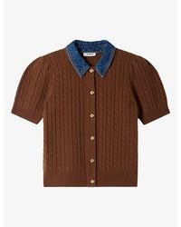 Sandro - Denim-Collar Short-Sleeve Wool And Cashmere-Blend Cardigan - Lyst