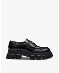 Prada - Monolith Logo-Embellished Brushed Leather Loafers - Lyst