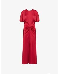 Victoria Beckham - Gathered Slim-Fit Woven Midi Dress - Lyst