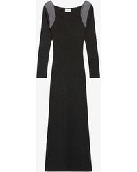 Claudie Pierlot - Square-neck Contrast-knit Wool-blend Midi Dress - Lyst