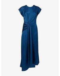 Victoria Beckham - Aria Twisted-Front Satin Midi Dress - Lyst