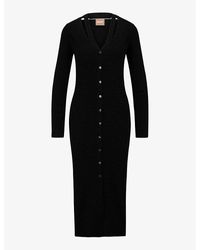 BOSS - V-neck Button-front Knitted Midi Dress X - Lyst
