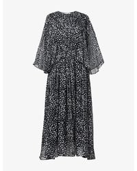 eem - Dot-Print Cape-Detail Chiffon Midi Dress - Lyst