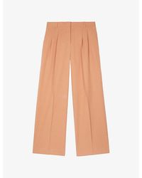 The Kooples - Pleated-Front Wide-Leg High-Rise Lyocell, Linen And Cotton Trousers - Lyst