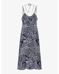 Reiss - Vy Quinn Graphic-print Side-split Woven Midi Dress - Lyst