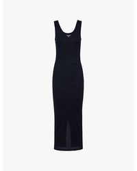 Prada - Brand-Plaque Slim-Fit Cotton Midi Dress - Lyst