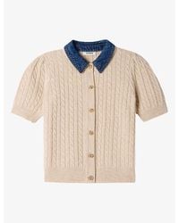 Sandro - Denim-Collar Short-Sleeve Wool And Cashmere-Blend Cardigan - Lyst