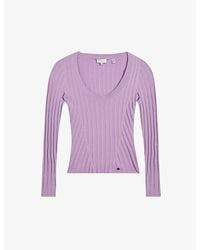 Ted Baker - Jolia Ribbed Scoop-neck Stretch-knit Top - Lyst