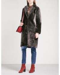Sandro Single-breasted Shearling Coat - Gray
