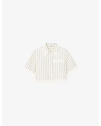 Sandro - Lace-Trim Striped Cropped Cotton And Linen-Blend Shirt - Lyst