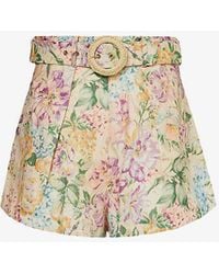 Zimmermann - Watercolour Floral Halliday Floral-print Linen Shorts - Lyst