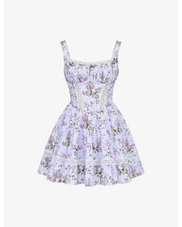 House Of Cb - Kimmie Ribbon-Print Cotton Mini Dress - Lyst