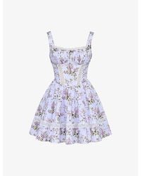 House Of Cb - Kimmie Ribbon-Print Cotton Mini Dress - Lyst