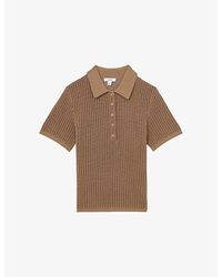 Reiss - Evi Open-Knit Cotton-Blend Polo Shirt - Lyst