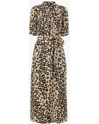 Whistles - Leopard-print Tied-waist Woven Shirt Midi Dress - Lyst