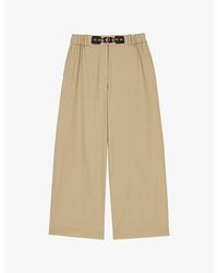 Maje - Logo-Embellished Straight-Leg Mid-Rise Cotton Trousers - Lyst