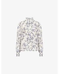 ME+EM - Ruffled Botanical-Print Cotton-Silk Blouse - Lyst