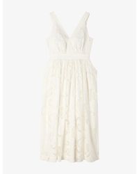 Sandro - Floral V-Neck Cotton-Blend Midi Dress - Lyst