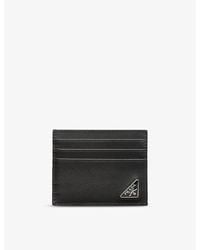 Prada - Triangle-Plaque Leather Card Holder - Lyst