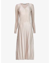 eem - V-Neck Slim-Fit Pleated Woven Midi Dress - Lyst