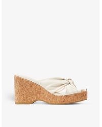 Jimmy Choo - Avenue Knot-embellished Leather Wedge Sandals - Lyst