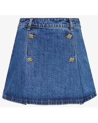 Self-Portrait - Slim-fit Button-embellished Denim Mini Skirt - Lyst