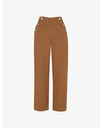 Whistles - Emily Button-embellished Straight-leg High-rise Cotton Trousers - Lyst