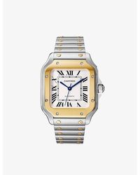 Cartier - Crw2sa0016 Santos De Medium Model Stainless-steel, 18ct Yellow-gold And Interchangeable Leather Strap Automatic Watch - Lyst