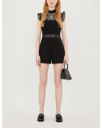 Maje Ruffled Stretch-lace And Ponté Playsuit - Black