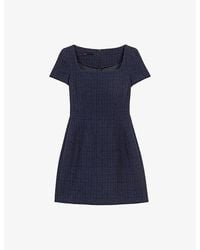 Maje - Square-Neck Tweed Cotton-Blend Mini Dress - Lyst