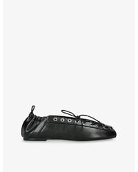 Ganni - Eyelets Lace-Up Vegan Leather Ballerina Flats - Lyst