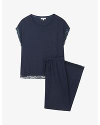 The White Company - Lace-Trim Relaxed-Fit Jersey Pyjama Set - Lyst