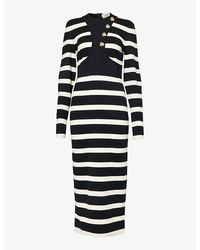 Alexander McQueen - Striped Round-neck Wool-blend Midi Dres - Lyst