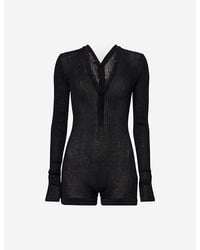 Mugler - Long-Sleeve V-Neck Knitted Cotton Bodysuit - Lyst