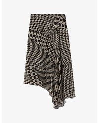 Reiss - Oksana Dogtooth-pattern Woven Midi Skirt - Lyst